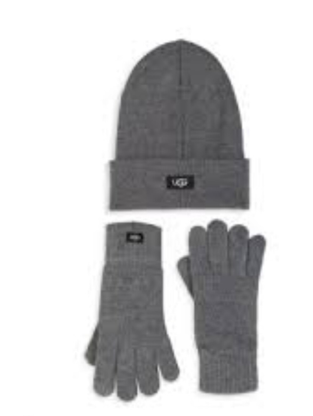 UGG Australia Wool Blend Ribbed Cuff Beanie & Gloves 2 Piece Set